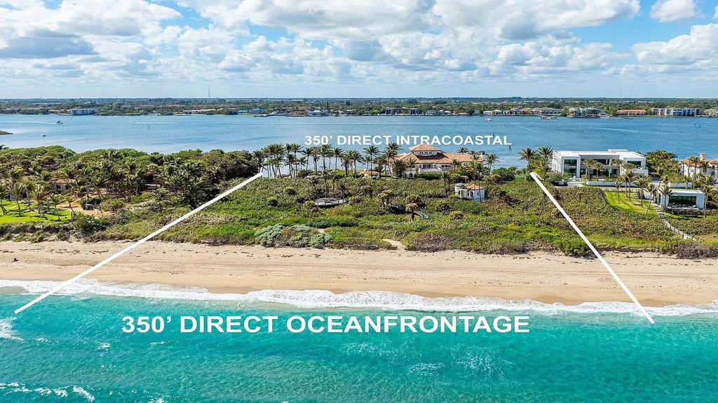 Discover an unparalleled opportunity in South Florida with this magnificent estate boasting nearly 4 acres of prime coastline, featuring 350 feet of direct Intracoastal waterfrontage and an additional 350 feet of direct oceanfrontage.