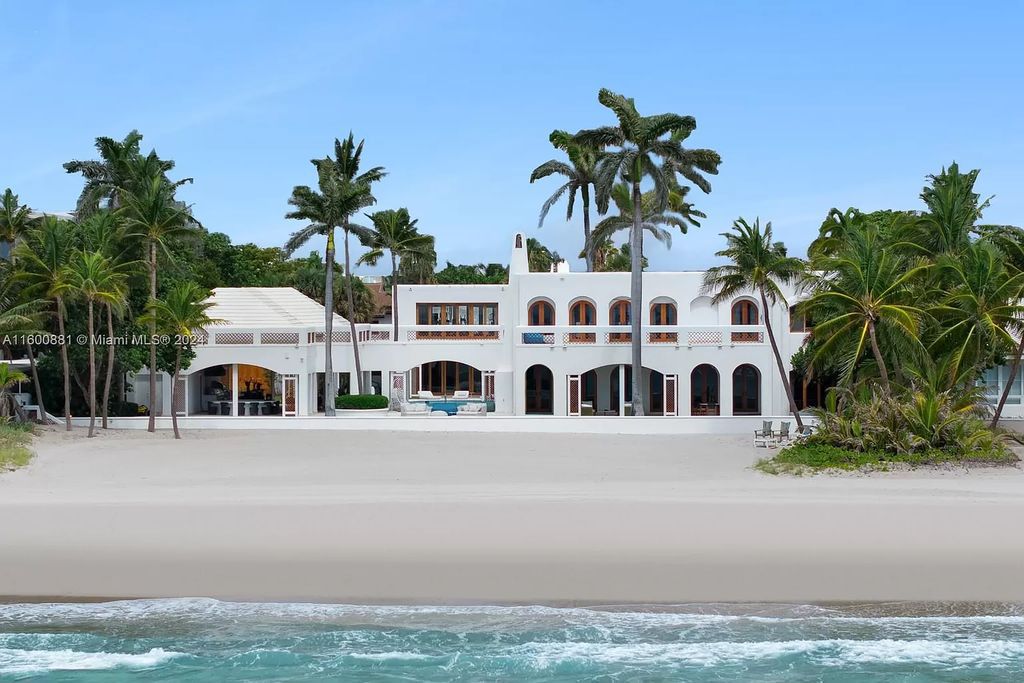 This 11,599 square feet estate on a 41,750 square feet lot includes 150 feet of private ocean frontage.