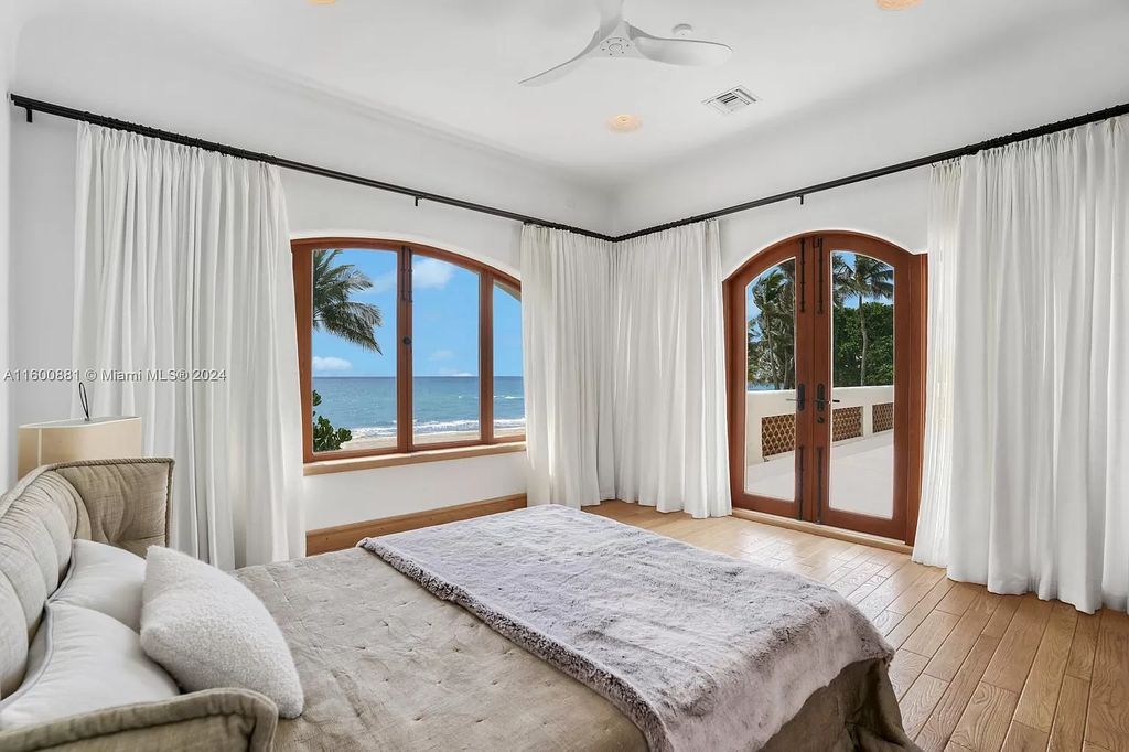 This 11,599 square feet estate on a 41,750 square feet lot includes 150 feet of private ocean frontage.