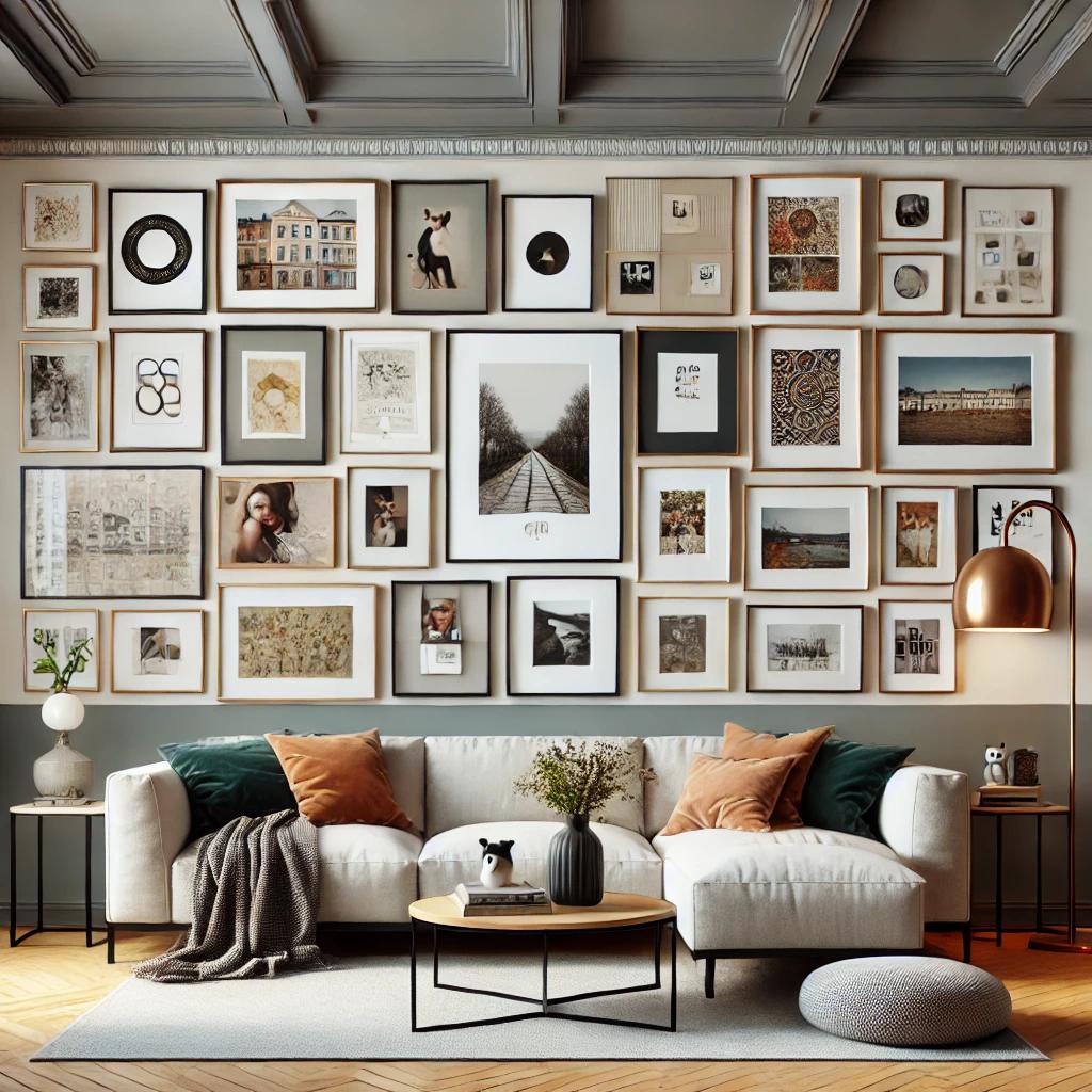 A contemporary living room featuring a gallery wal 1