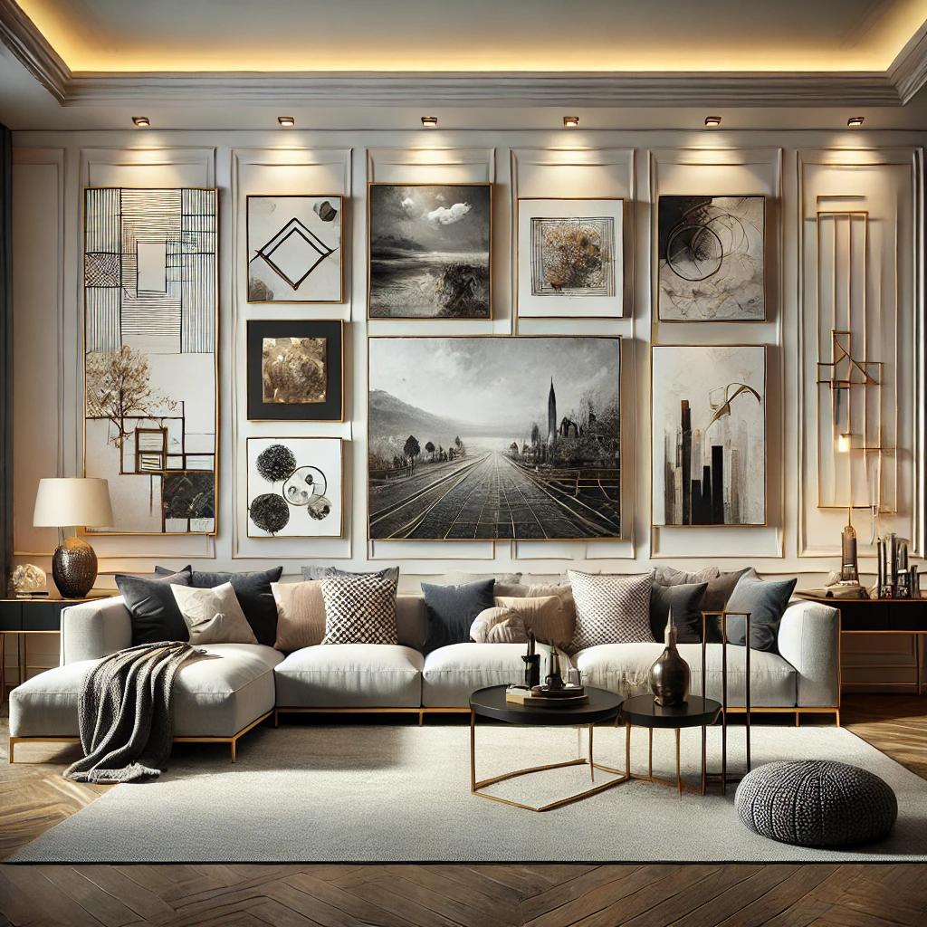 A contemporary living room featuring elegant and sophisticated