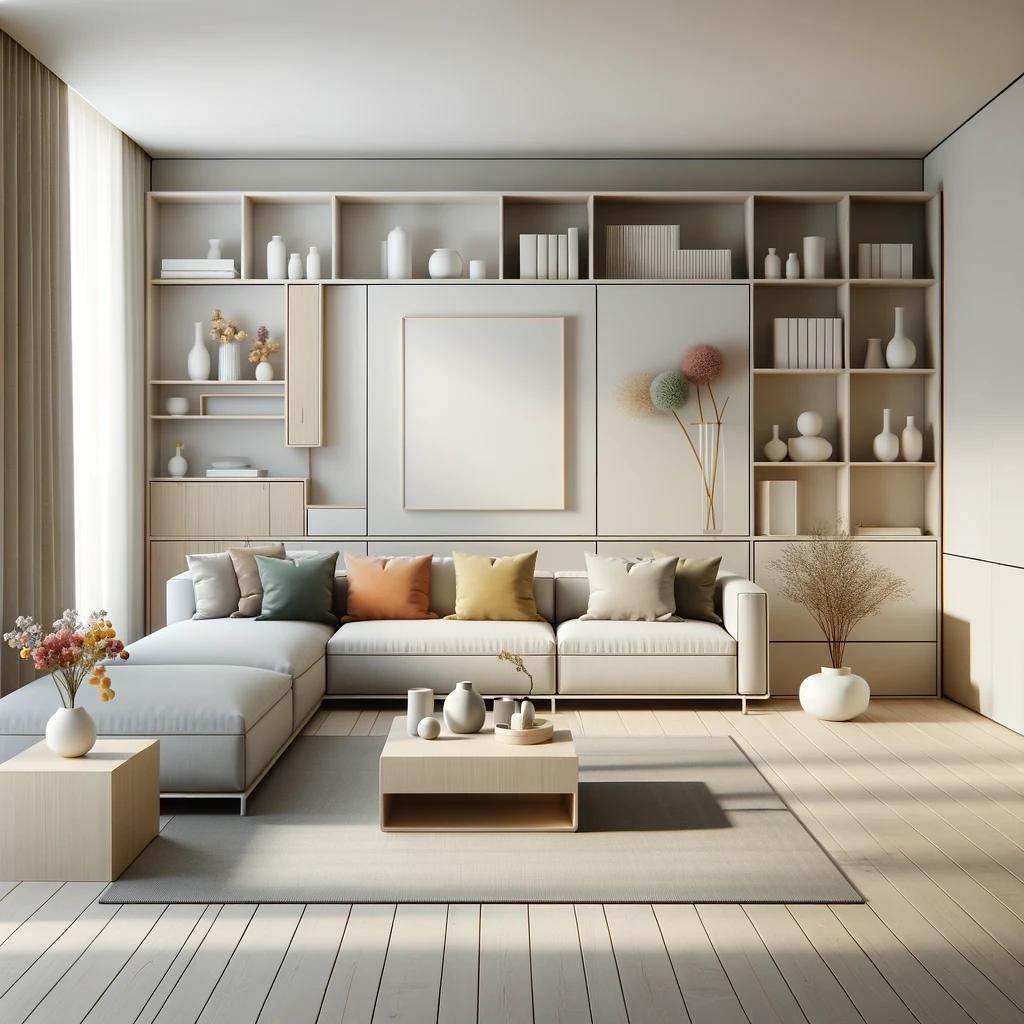 A minimalist living room featuring clean lines ne