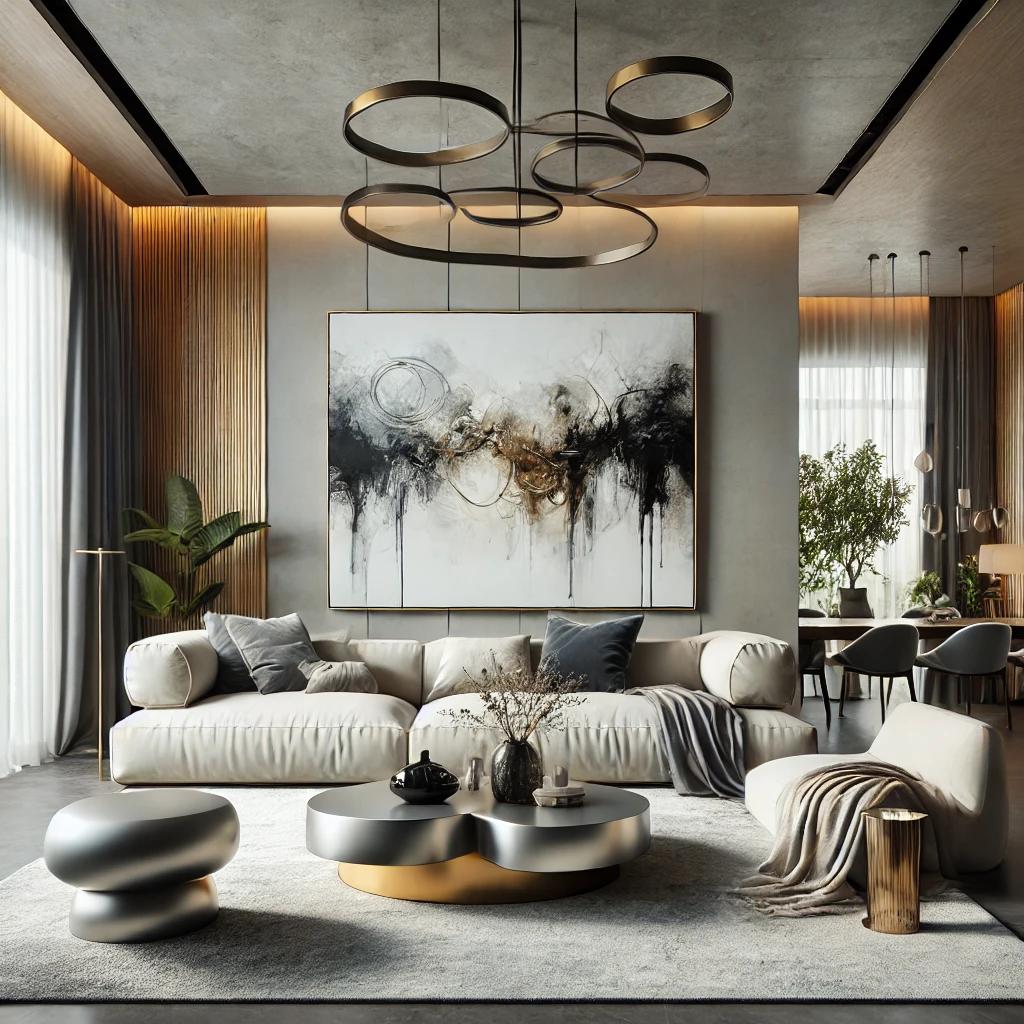 contemporary living room with statement piece
