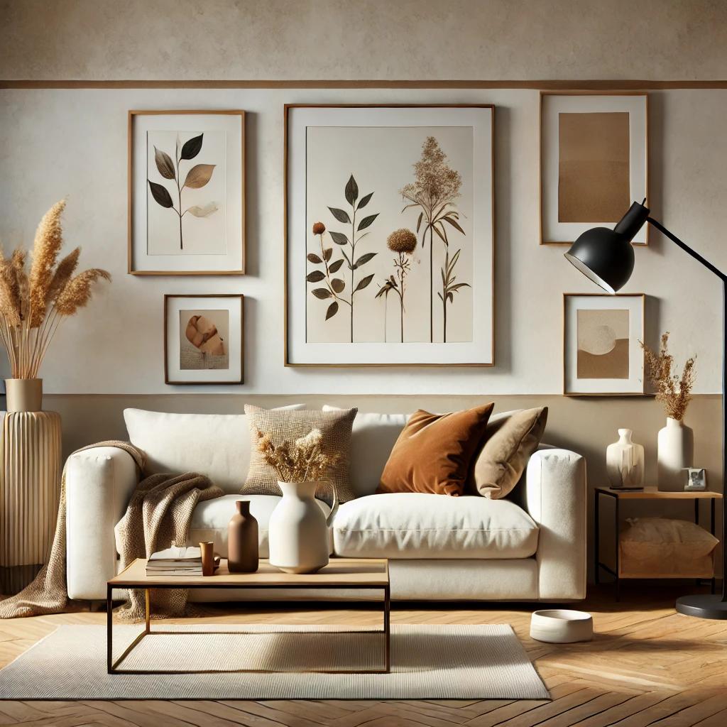 simple contemporary living room with art and accessories