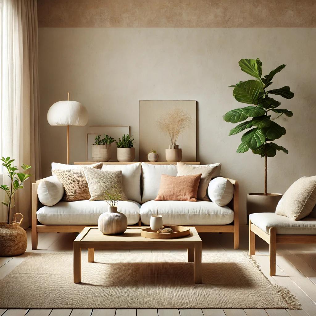 simple contemporary living room with natural elements