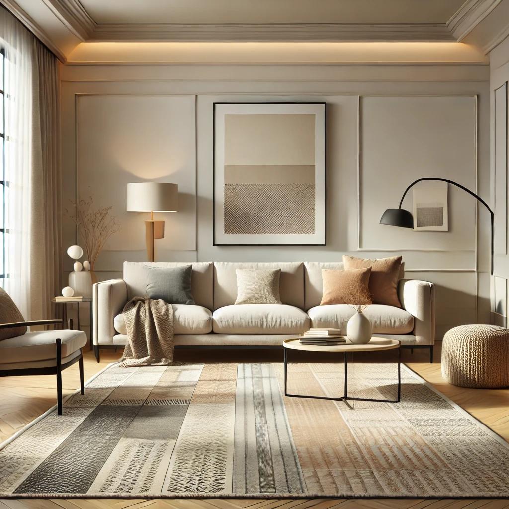simple contemporary living room with rugs
