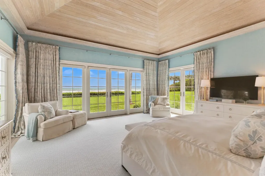 Stunning ocean views from the living room of 245 S Beach Road – a rare opportunity in Jupiter Island real estate.