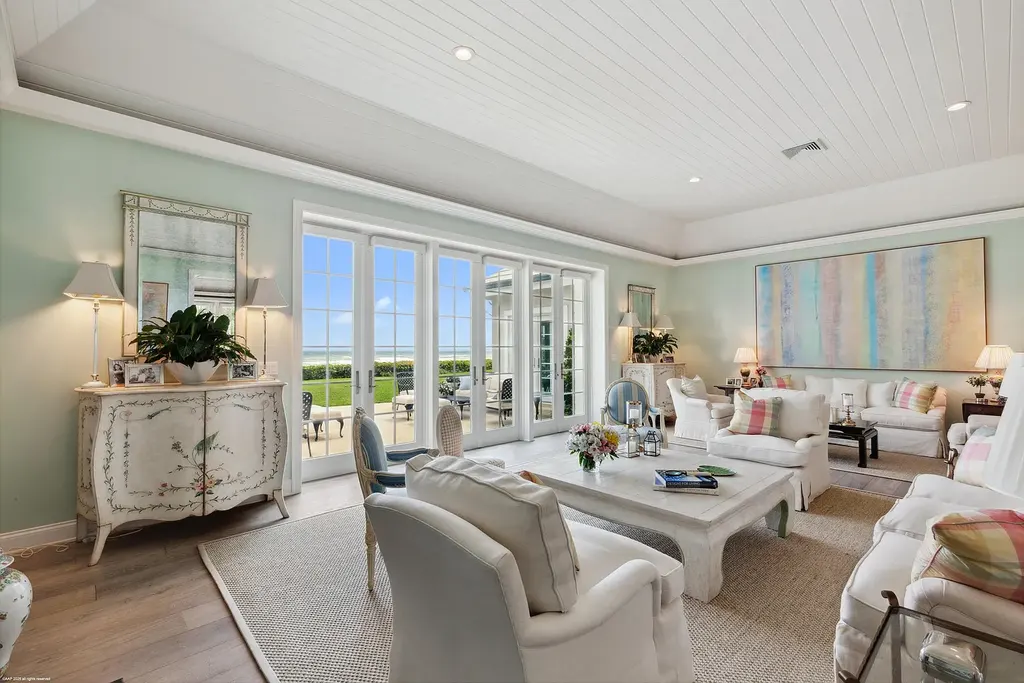 Stunning ocean views from the living room of 245 S Beach Road – a rare opportunity in Jupiter Island real estate.