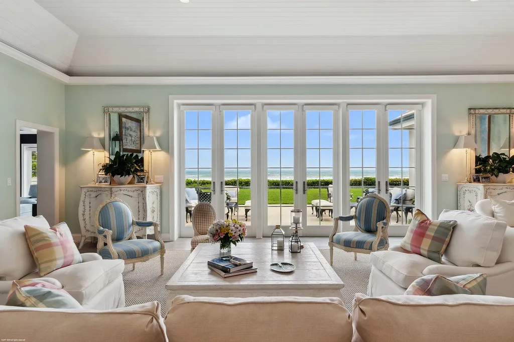 Stunning ocean views from the living room of 245 S Beach Road – a rare opportunity in Jupiter Island real estate.