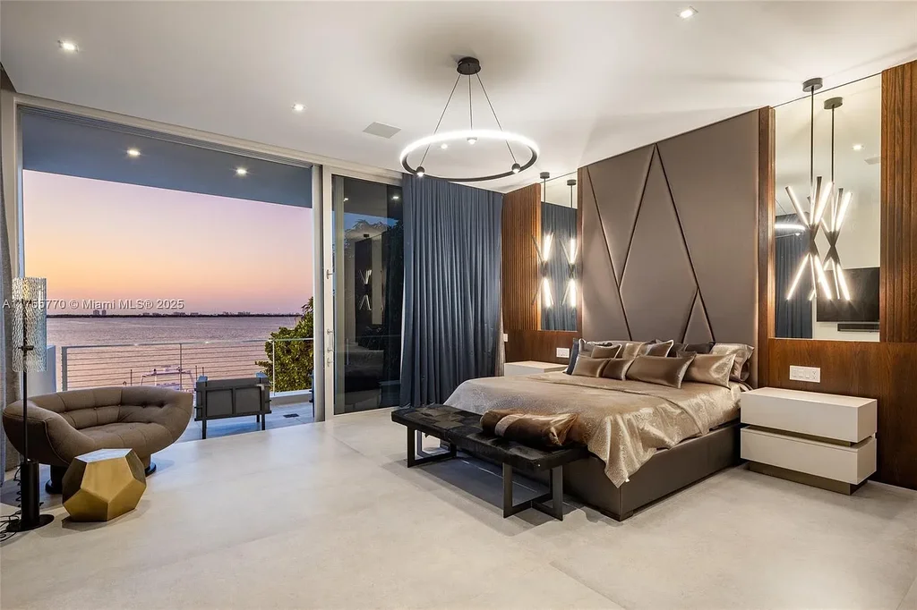 Modern open-concept living room in Miami Beach home for sale with custom stone finishes