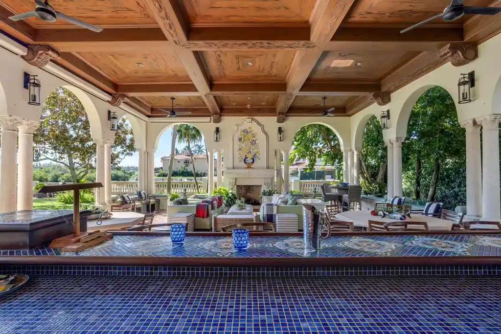Luxury aerial view of 799 Sanctuary Drive Boca Raton FL 33431 showcasing $29,500,000 waterfront estate with 8 bedrooms 12 baths private pool and yacht dock