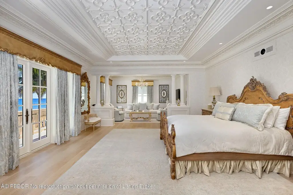 Front view of 1620 S Ocean Blvd luxury oceanfront estate in Palm Beach, Florida with Mediterranean architecture and private beach access