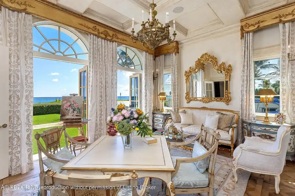 Front view of 1620 S Ocean Blvd luxury oceanfront estate in Palm Beach, Florida with Mediterranean architecture and private beach access