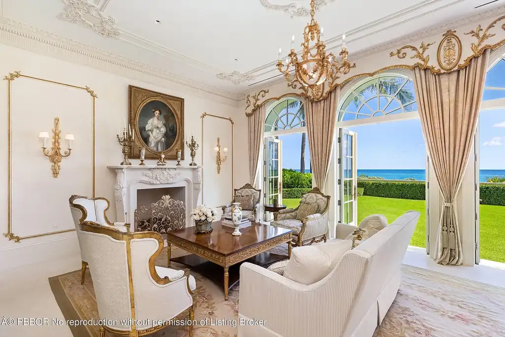 Front view of 1620 S Ocean Blvd luxury oceanfront estate in Palm Beach, Florida with Mediterranean architecture and private beach access