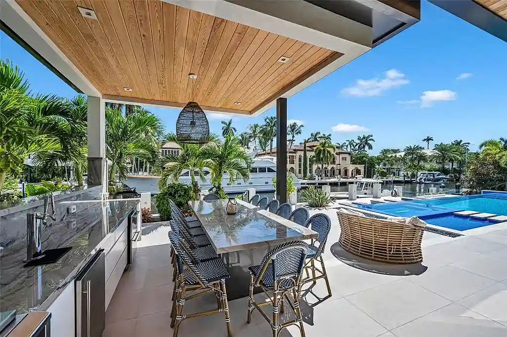 Front exterior view of 408 Coral Way Fort Lauderdale waterfront estate with modern architectural design