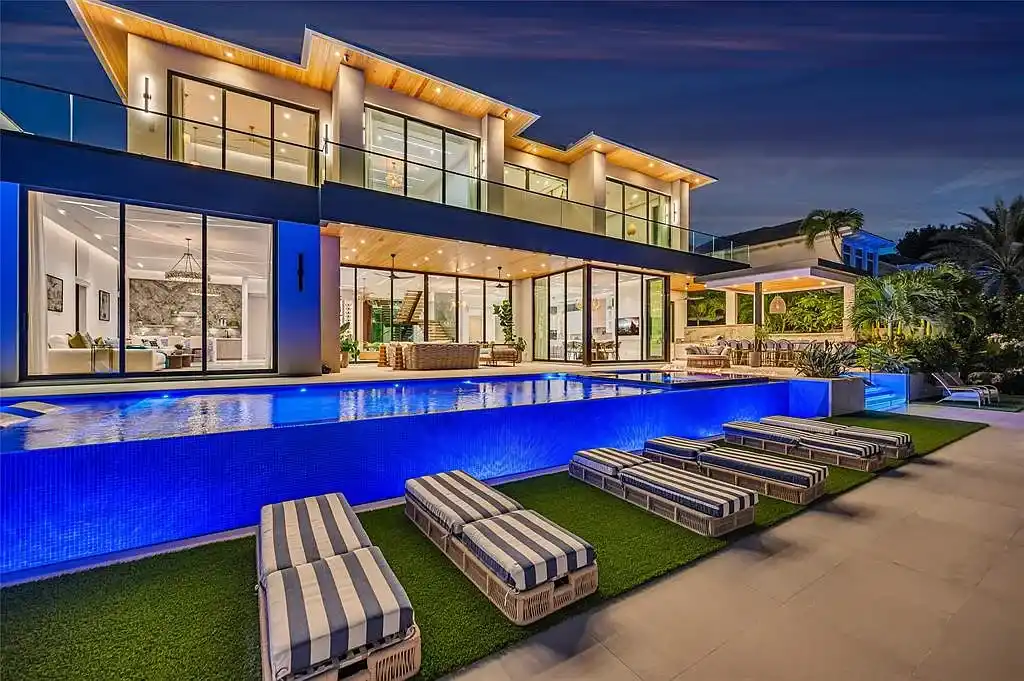 Front exterior view of 408 Coral Way Fort Lauderdale waterfront estate with modern architectural design