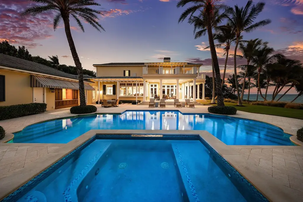 1083 Hillsboro Mile luxury ocean-to-intracoastal estate in Hillsboro Beach, FL featuring 8 bedrooms, 13 bathrooms, private beach, guest house, and expansive pool terrace