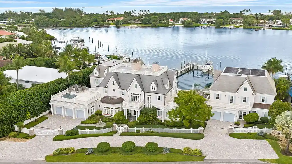 Anglesea Estate at 17667 SE Federal Highway, Jupiter FL, Luxury waterfront home with heated pool, private dock, and elevated Intracoastal views