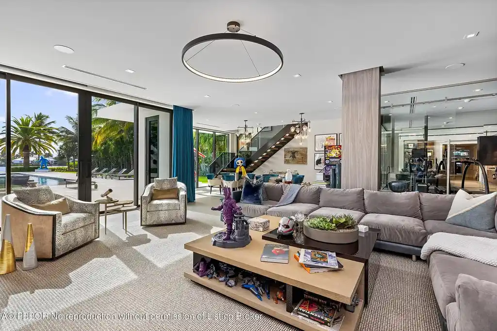 Aerial view of 1660 S Ocean Blvd showing 2.06-acre beachfront estate and private dock