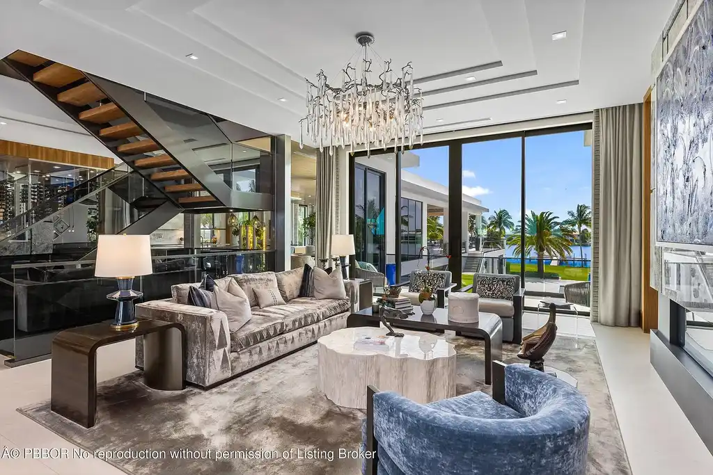 Aerial view of 1660 S Ocean Blvd showing 2.06-acre beachfront estate and private dock