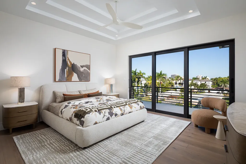 Interior and exterior views of 223 Bayview Avenue Naples FL showing 6-bedroom waterfront estate with modern coastal design, infinity pool, elevated terrace, and private dock.