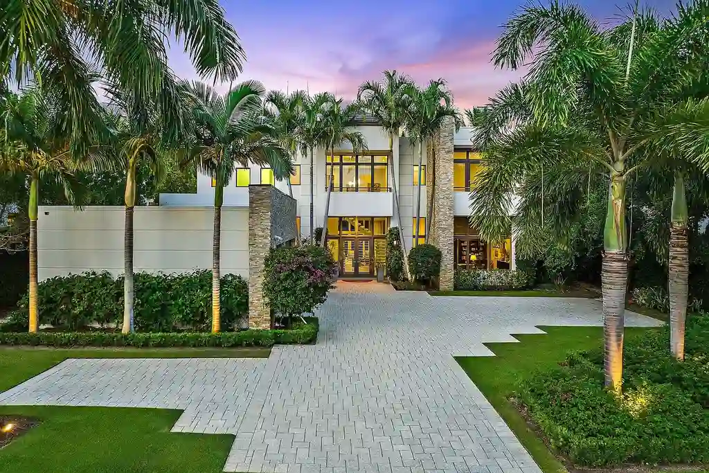 Exquisite $12.8 Million Intracoastal Masterpiece Redefining Elite Waterfront Living in Palm Beach Gardens 5 Aerial view of 14646 Watermark Way showcasing private dock and direct Intracoastal Waterway access