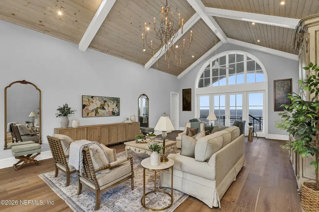 $19.8 Million Stunning Oceanfront Estate in Ponte Vedra Beach Showcases Exclusive Design and Ultimate Coastal Luxury 12 Front elevation of 993 PONTE VEDRA Boulevard showcasing gated entrance and landscaped driveway