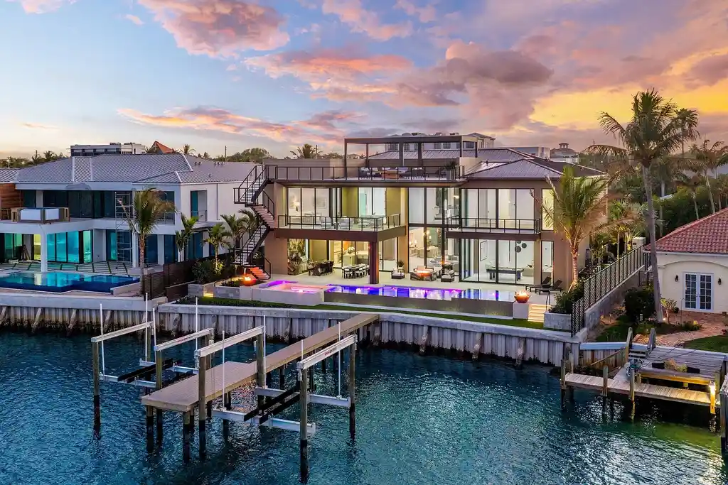 $14.5 Million Brand-New Waterfront Mansion in Jupiter with Private Dock, and Direct Ocean Access 5 19696 Harbor Road N luxury waterfront home in Jupiter Florida with infinity pool private dock and panoramic Intracoastal views
