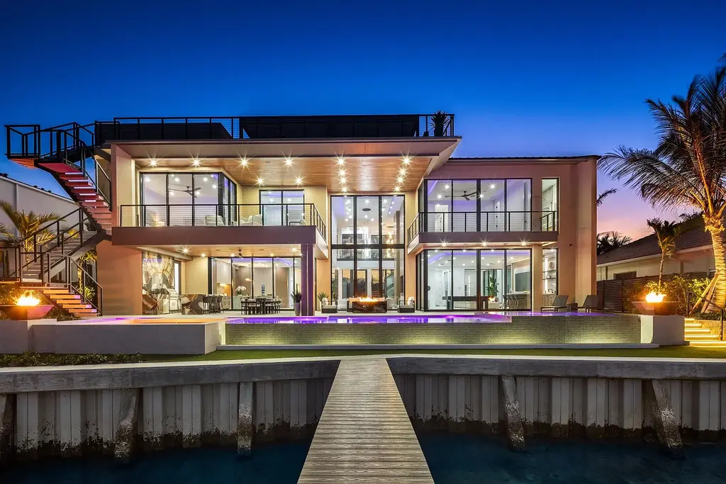 $14.5 Million Brand-New Waterfront Mansion in Jupiter with Private Dock, and Direct Ocean Access 16 19696 Harbor Road N luxury waterfront home in Jupiter Florida with infinity pool private dock and panoramic Intracoastal views