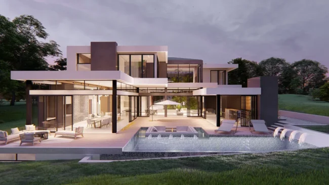 3365 Waterfall House by JK Designs Architects, A Contemporary Home Centered Around a Living Atrium