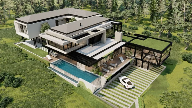 866 The Hills House by JK Designs Architects, A Sculptural Multi-Level Residence Defined by Angled Forms and Glass