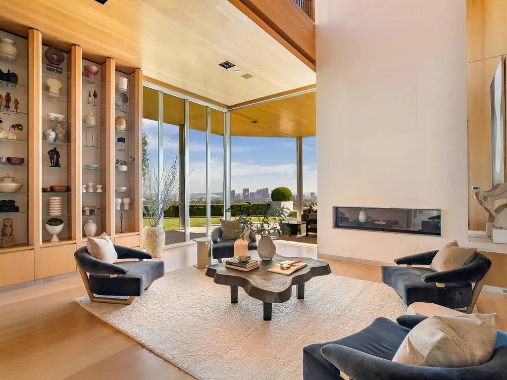 Most Expensive Homes in Los Angeles 24 luxury living room in angelo estate with floor to ceiling glass and panoramic city view
