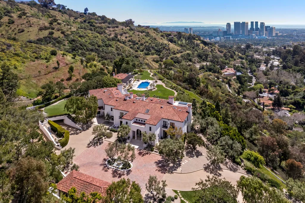 Most Expensive Homes in Los Angeles 7 aerial view of large beverly hills estate on nearly 20 acres overlooking los angeles skyline