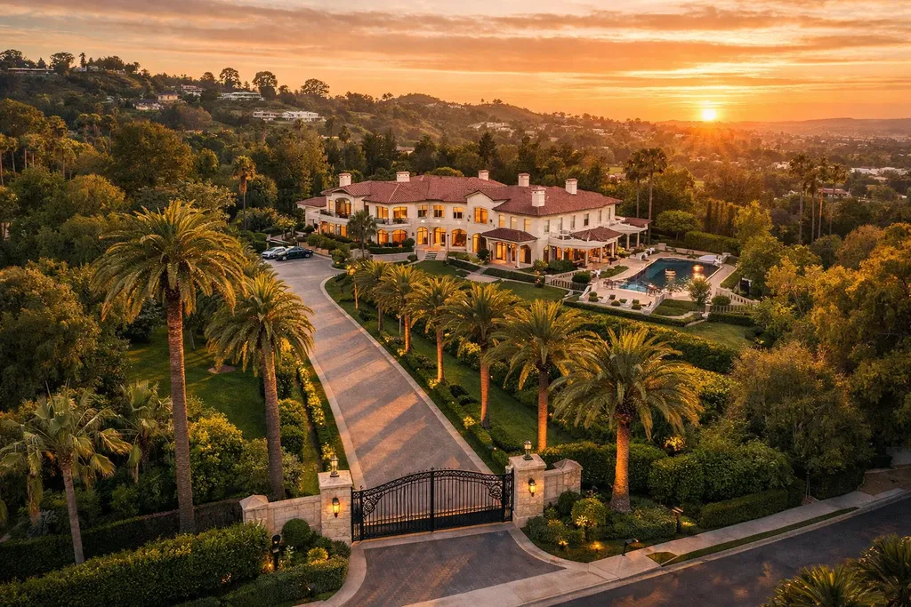 California Luxury Real Estate Market Guide 2 Luxury gated mansion in Beverly Hills with private driveway and large estate grounds