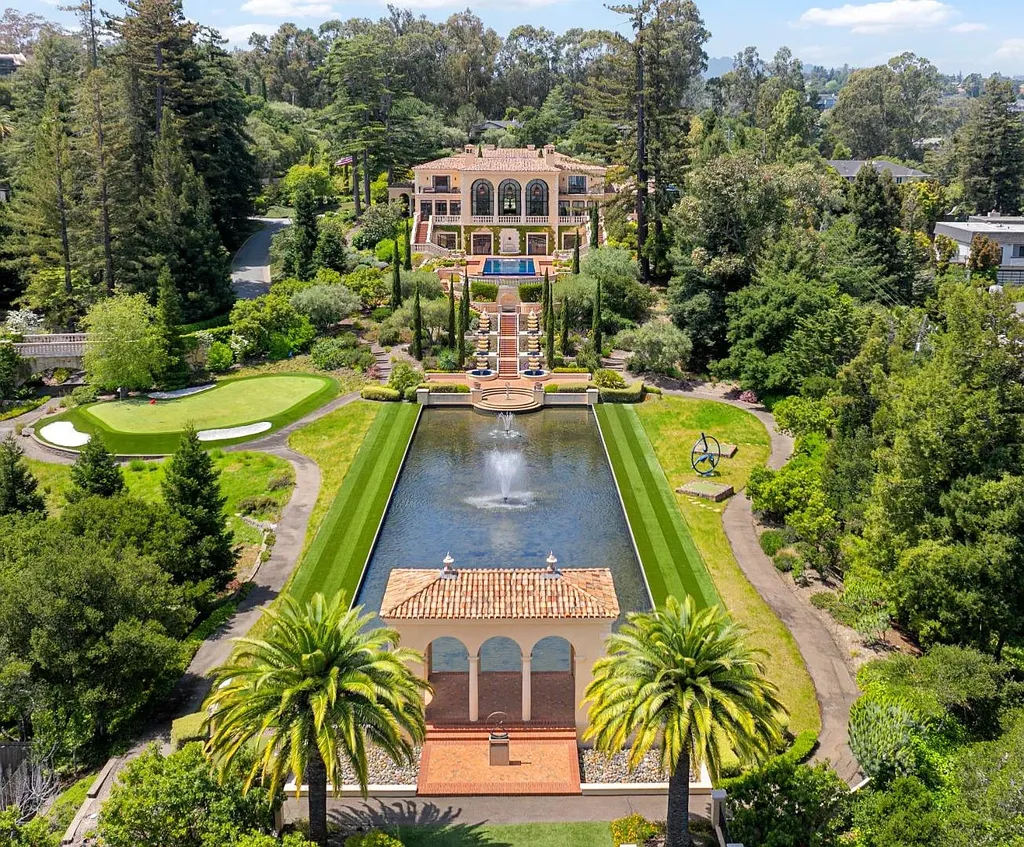 Most Expensive Homes in California 29 Villa de Verano Hillsborough estate with formal garden axis and reflecting pool