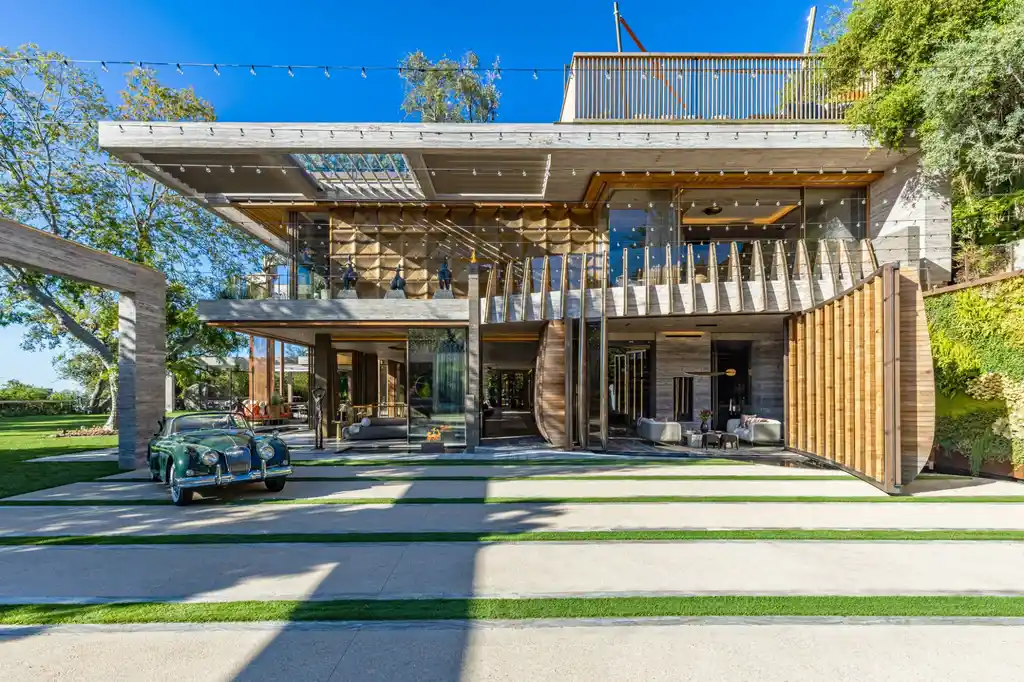 Most Expensive Homes in California 8 modern Bel Air estate with glass walls, wood accents, and open terrace design