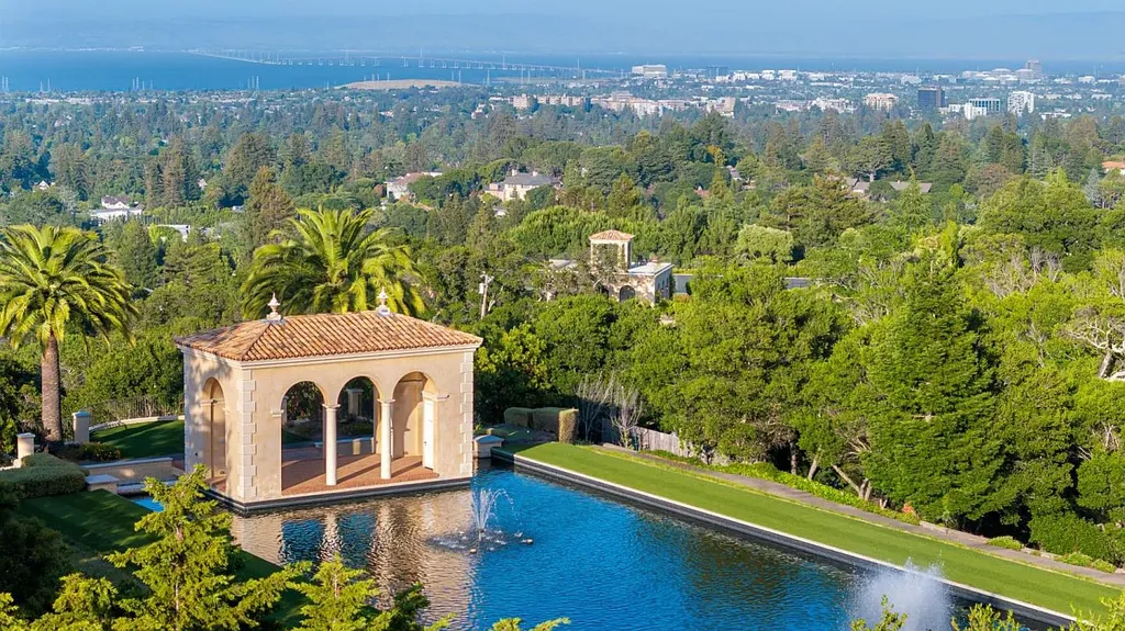 Most Expensive Homes in California 31 luxury estate reflecting pool with views toward San Francisco Bay