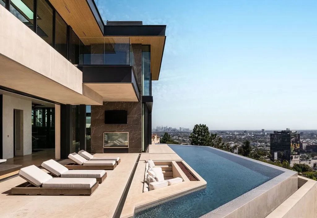 Most Expensive Homes in California 39 modern infinity pool overlooking Los Angeles skyline from hillside mansion