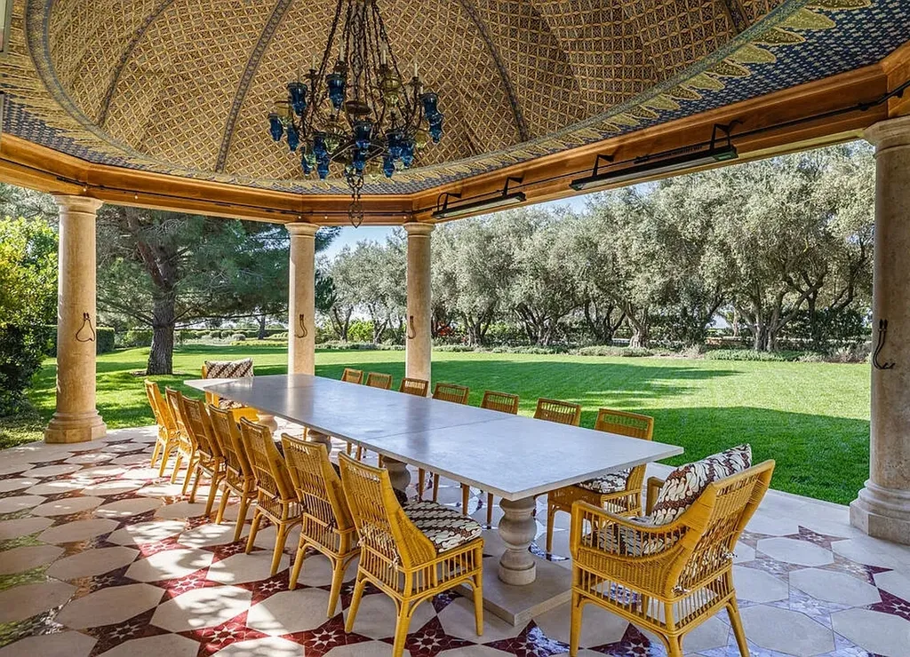 A Bel Air Estate That Redefines the Upper Limits of Global Luxury 11 outdoor dining pavilion at Chalon Road estate in Bel Air with covered terrace and landscaped grounds