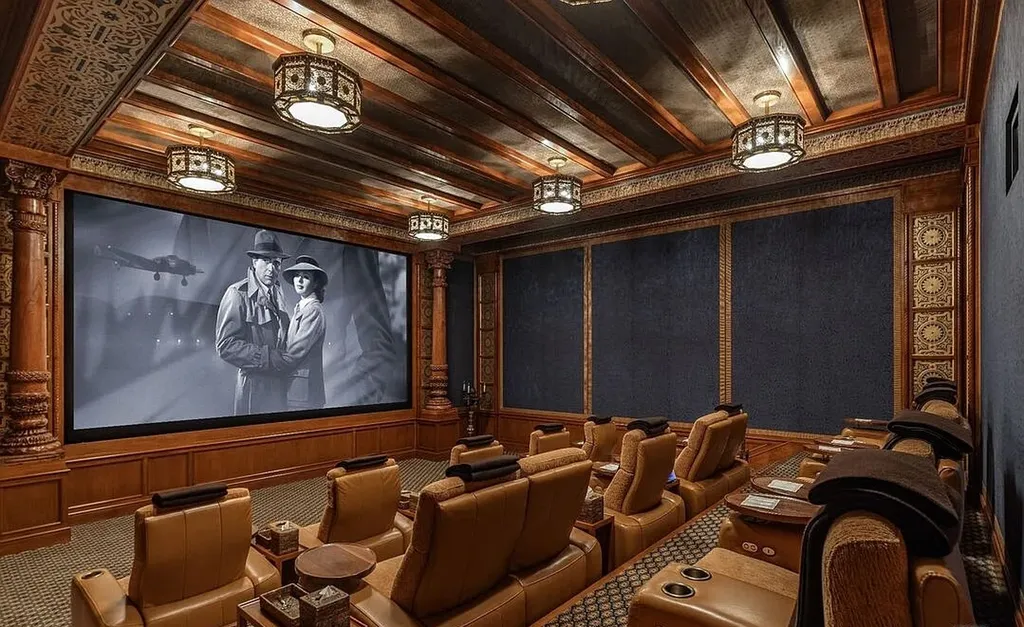 A Bel Air Estate That Redefines the Upper Limits of Global Luxury 8 private home theater at Chalon Road estate in Bel Air featuring luxury seating and custom designed screening room
