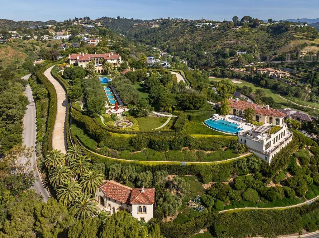 A Bel Air Estate That Redefines the Upper Limits of Global Luxury 1 aerial view of Chalon Road estate in Bel Air showcasing its rare flat promontory, expansive grounds, and panoramic views across Los Angeles