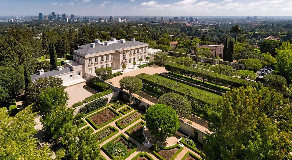 Most Expensive Homes Ever Sold in California 14 Aerial view of Chartwell Estate in Bel Air with formal gardens and expansive grounds