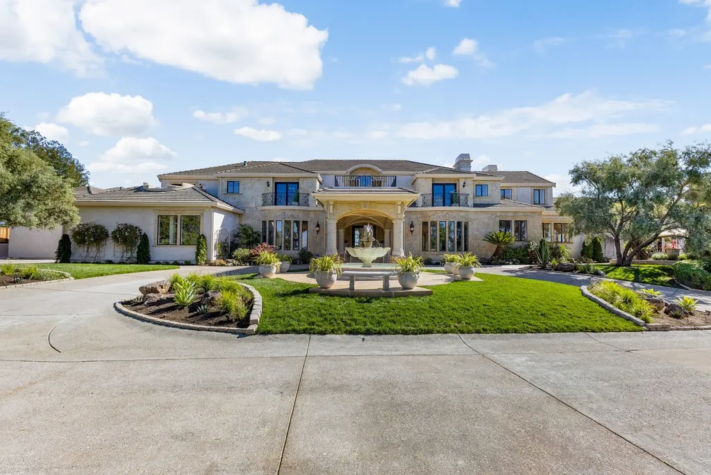 A Hilltop Estate in Danville That Defines a Different Kind of Luxury 3 front exterior of luxury estate in Danville California featuring grand entrance courtyard and symmetrical Mediterranean design