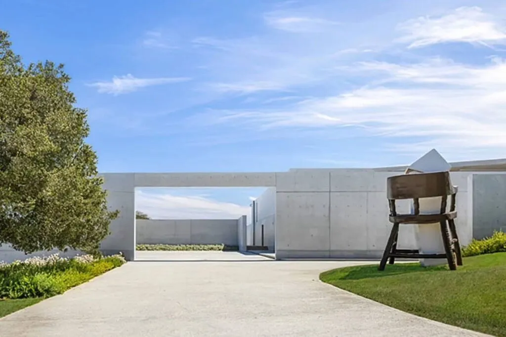 Most Expensive Homes Ever Sold in California 7 Minimalist concrete entry courtyard of Malibu oceanfront estate with clean geometric design