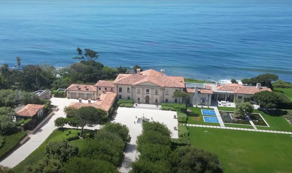 Most Expensive Homes Ever Sold in California 2 Aerial view of Malibu oceanfront estate showing large coastal property and main residence