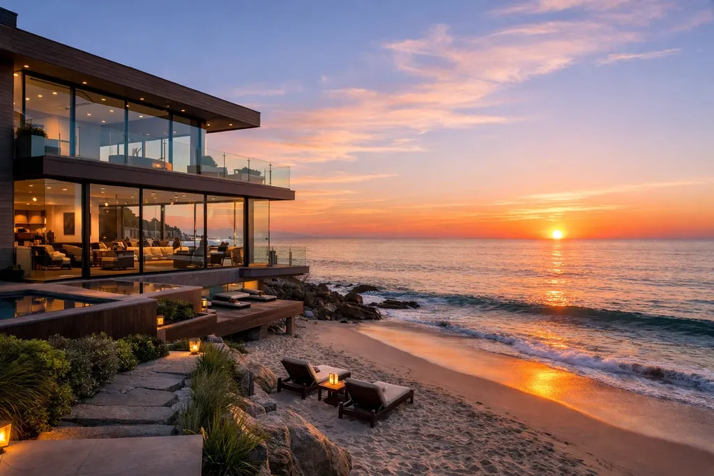 California Luxury Real Estate Market Guide 3 Modern oceanfront estate in Malibu with glass architecture and direct beach access