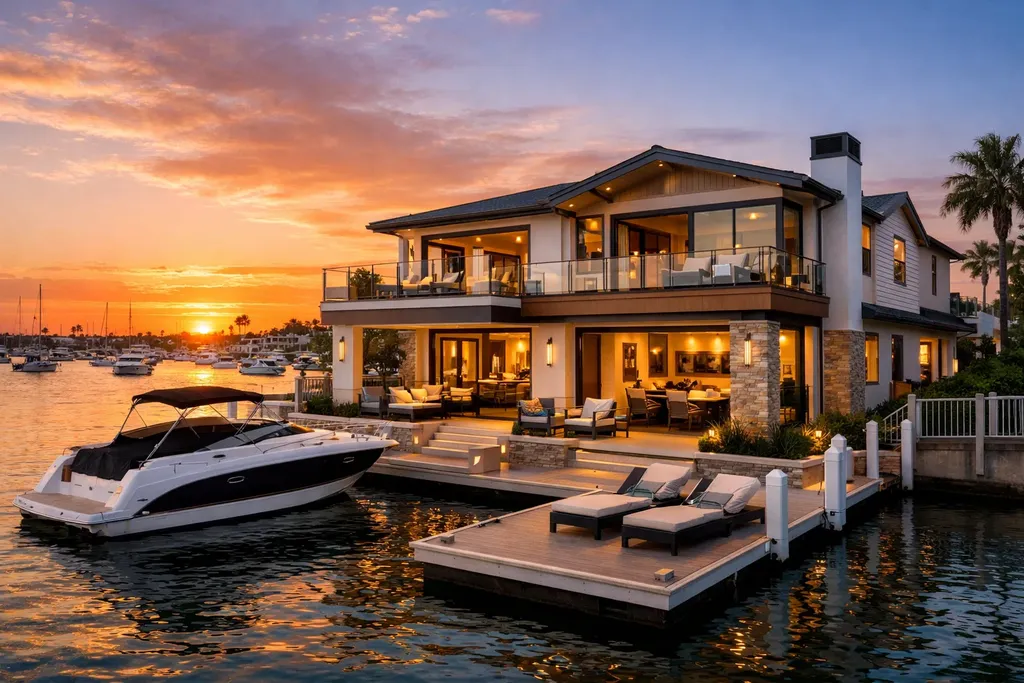 California Luxury Real Estate Market Guide 5 Luxury waterfront home in Newport Beach with private dock and harbor views