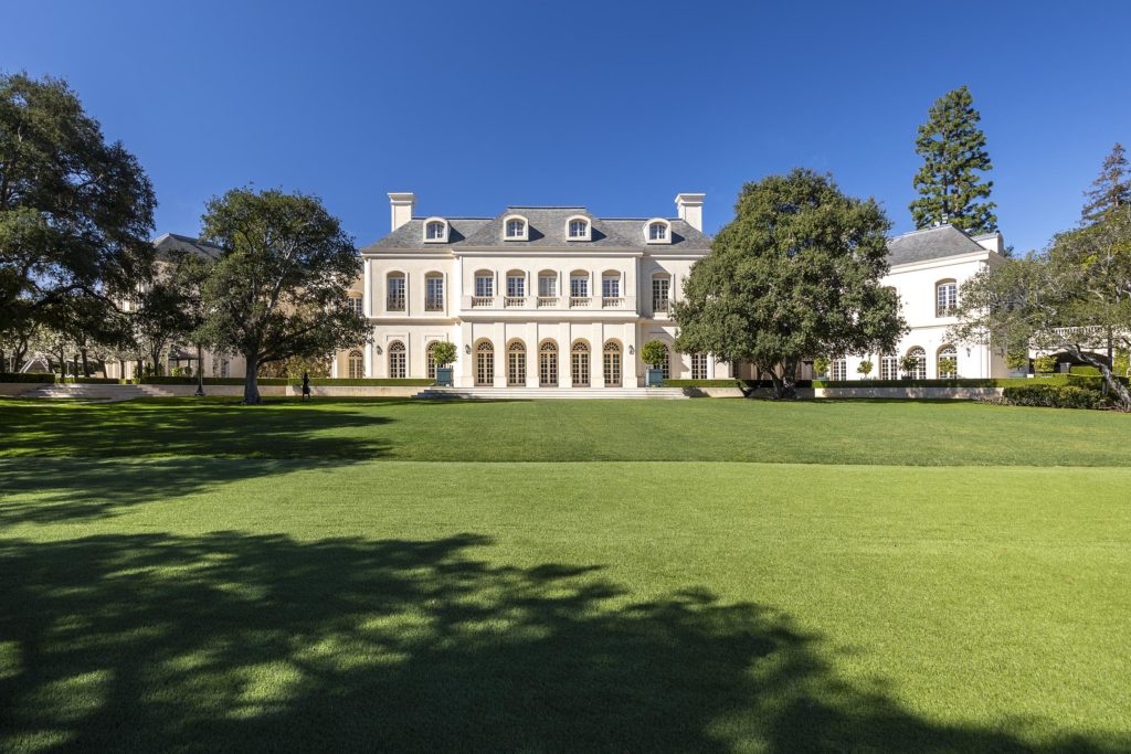 Most Expensive Homes Ever Sold in California 19 The Manor Holmby Hills exterior with expansive front lawn and classical mansion design