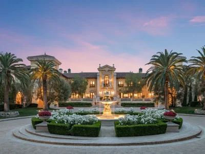 Villa Firenze: One of the Largest Private Estates in Beverly Hills 4 Villa Firenze estate in Beverly Hills with expansive courtyard palm lined entrance and private compound layout
