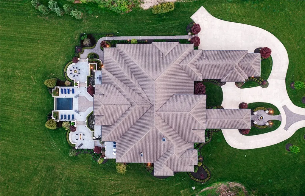 An Award Winning Modern Wellness Estate in Ohio Lists for $10,900,000 as a Private Resort Inspired Sanctuary 13 Aerial top view of the luxury estate at 1433 Ridgemont Trl in Hinckley Ohio